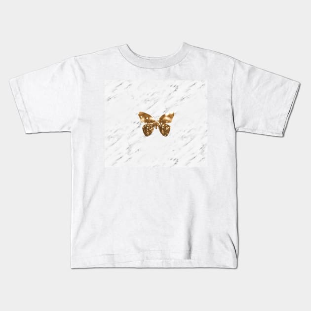 Golden bokeh butterfly Kids T-Shirt by marbleco